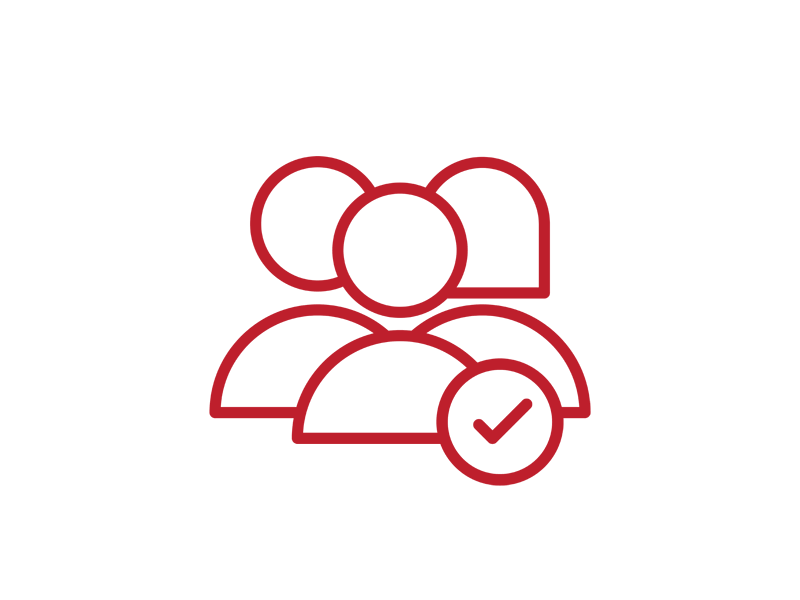 Icon for the standards that is a group of people with a tick in the middle.